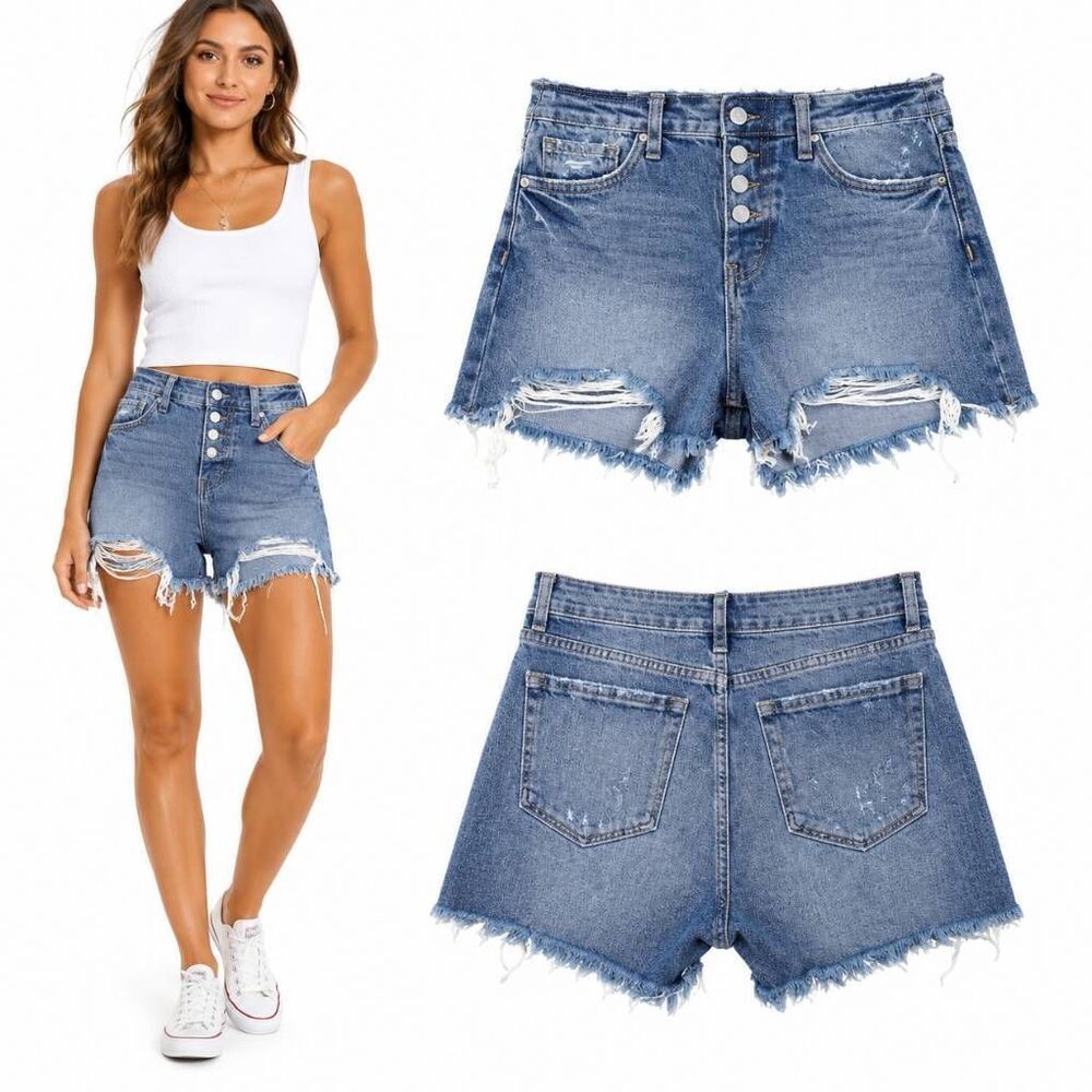 Vervet Blue Distressed Denim Shorts Womens XS
